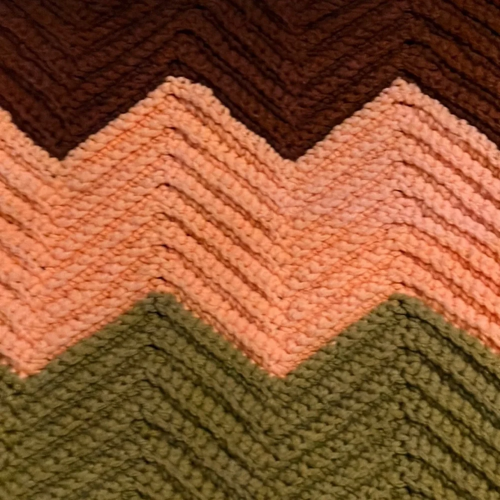 Hand Crafted Crochet Afghan Chevron Throw Blanket Brown Yellow ‎ Orange Green